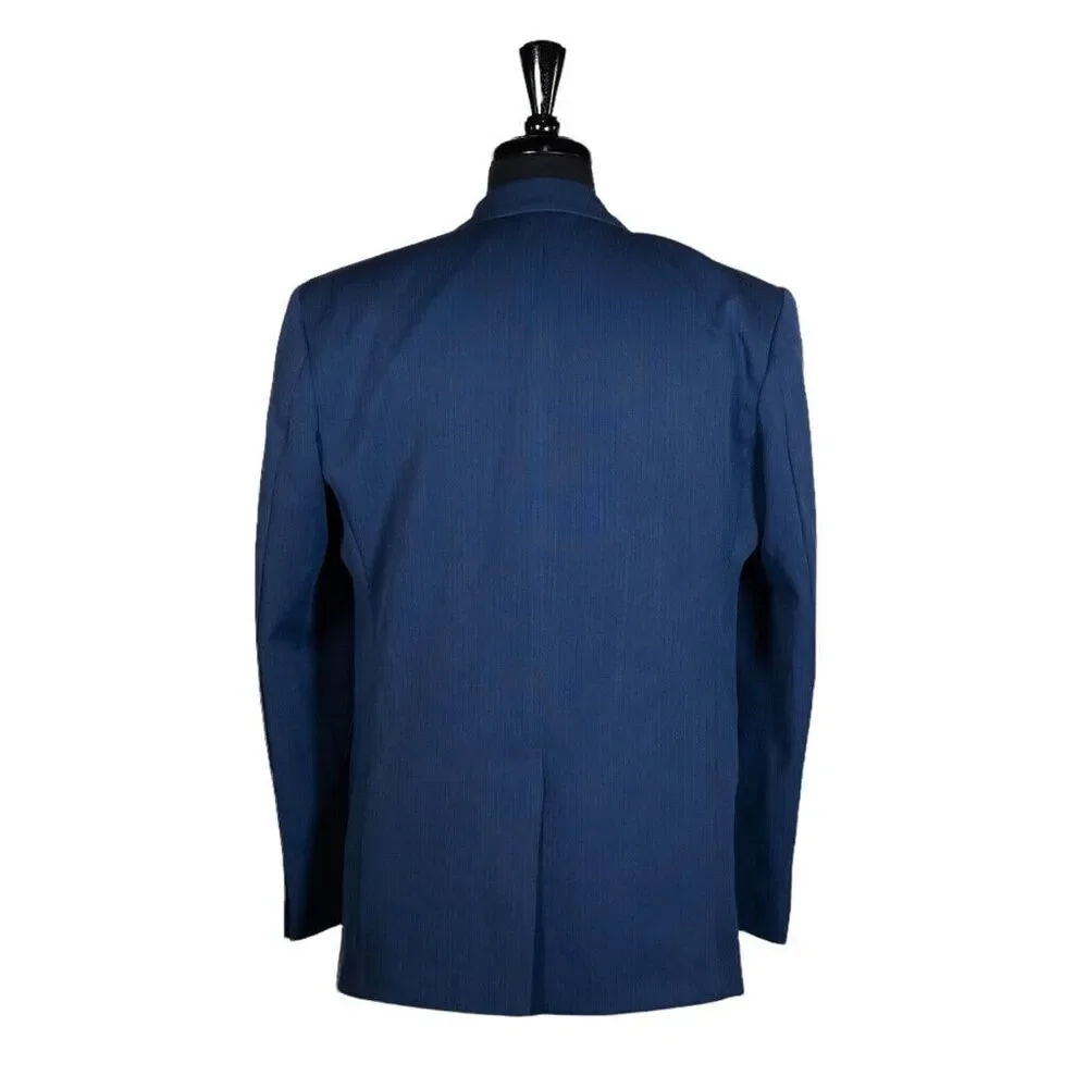 Mens Blazer Blue Striped 100% Cotton Casual Formal Jacket Wedding Sport Coat 42R - Picture 2 of 7